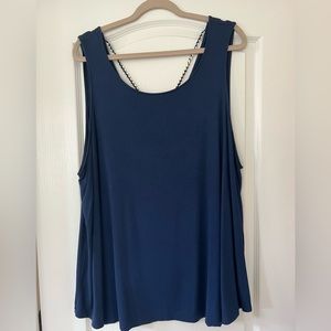 Roz & Ali - 3X Navy Swing Top with cute cord detail.